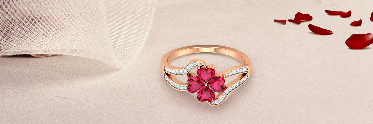 Ruby Heart Flower Bypass Engagement Ring