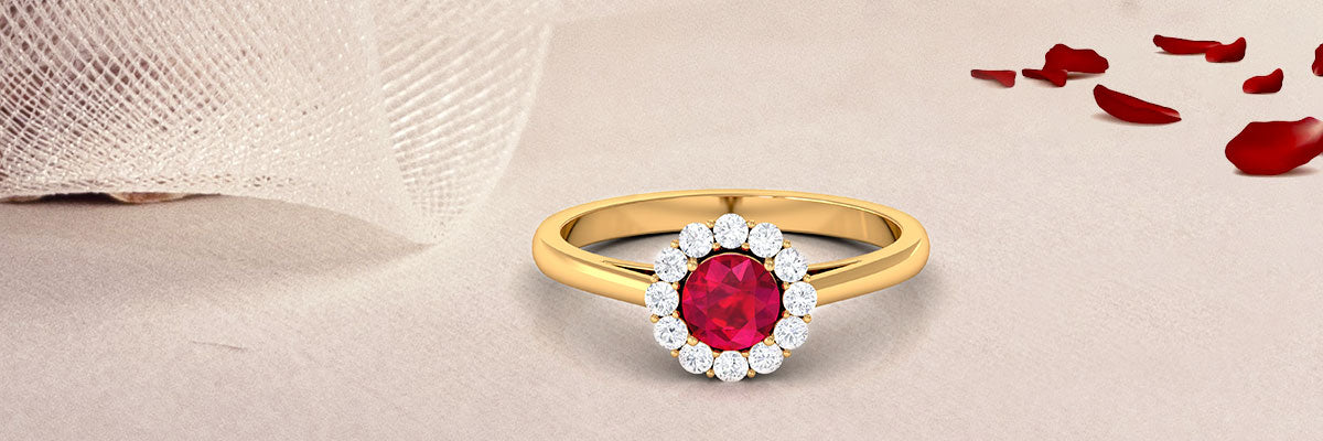 Ruby and Double Halo Engagement Ring