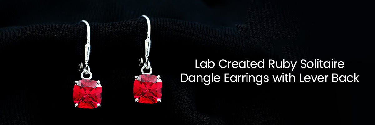 Created Ruby Solitaire Drop Earrings