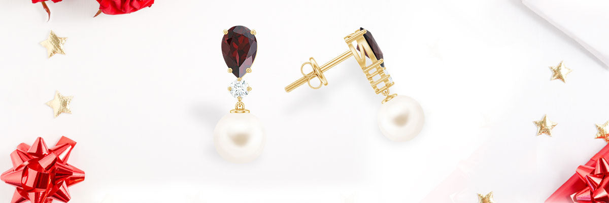 Garnet Drop Earrings with Cultured Pearl