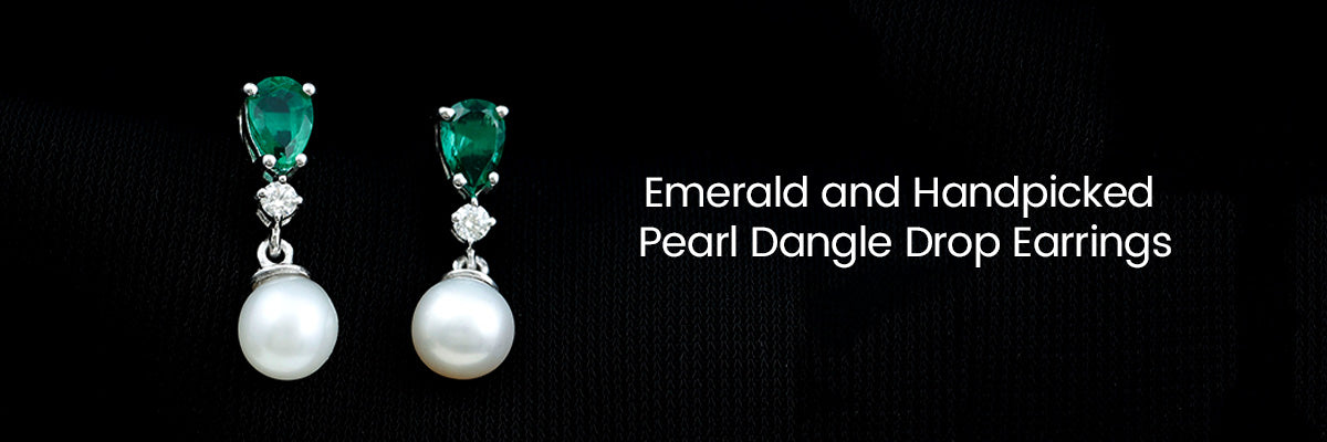 Emerald  Dangle Drop Earrings with Handpicked Pearl