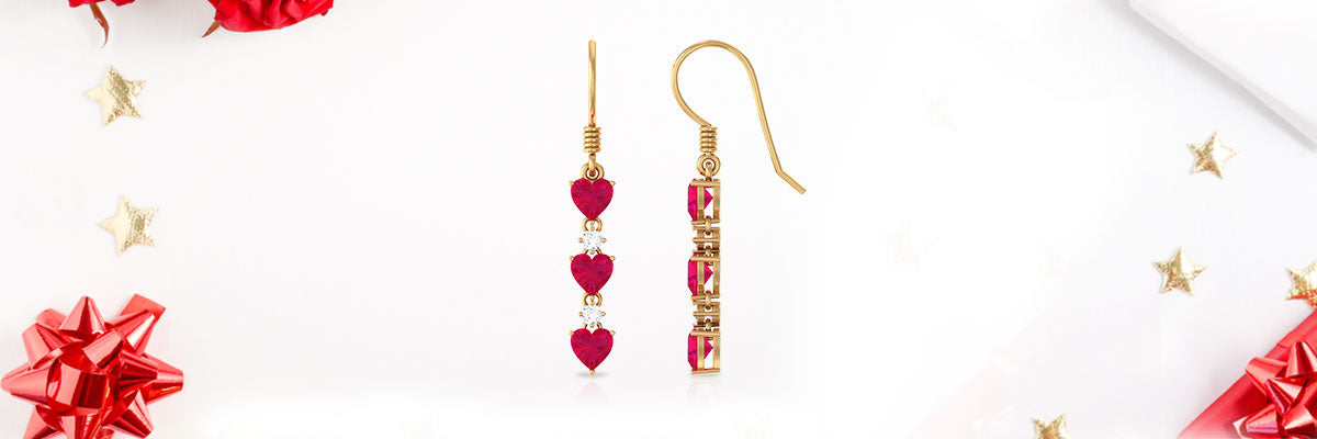 Ruby Heart Dangle Earrings