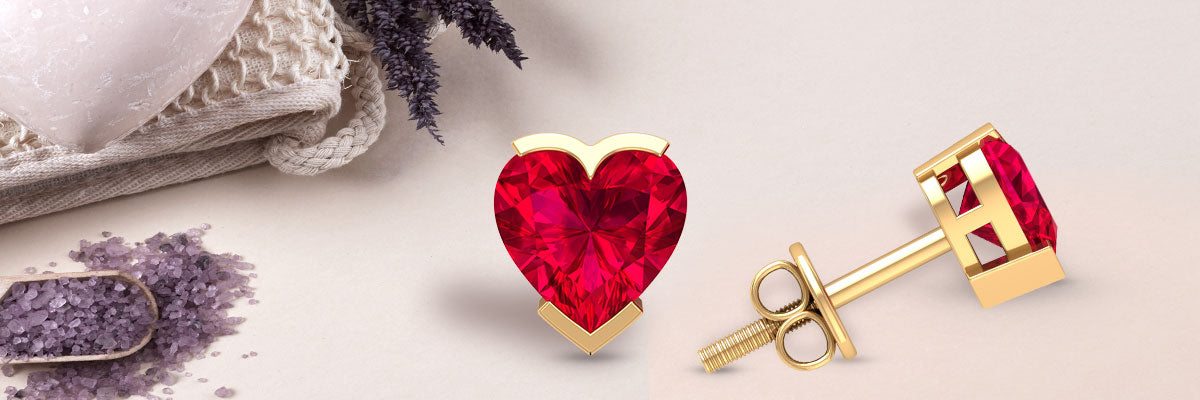 Enchanting Ruby Heart Solitaire Stud Earrings