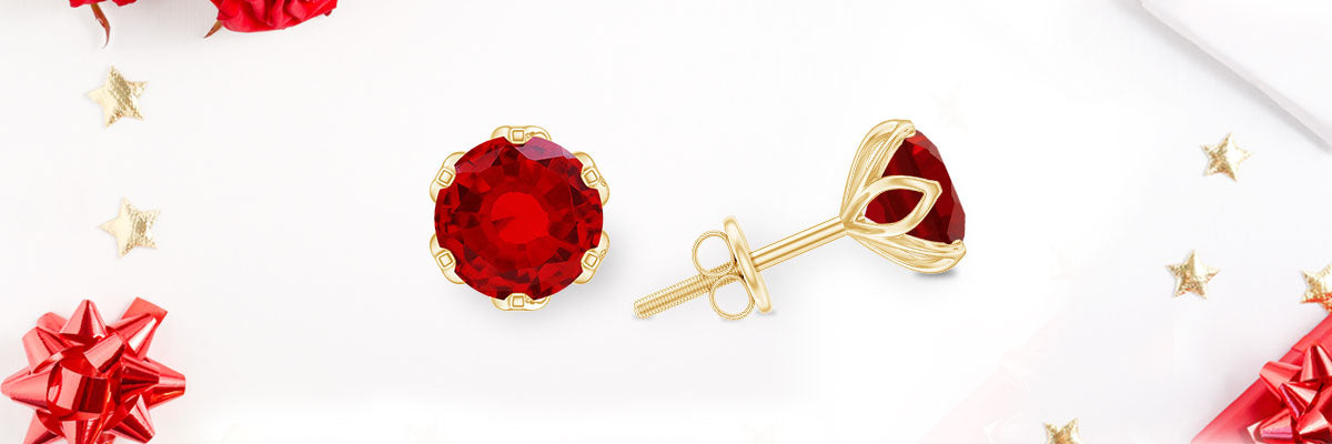 Created Ruby Solitaire Stud Earrings