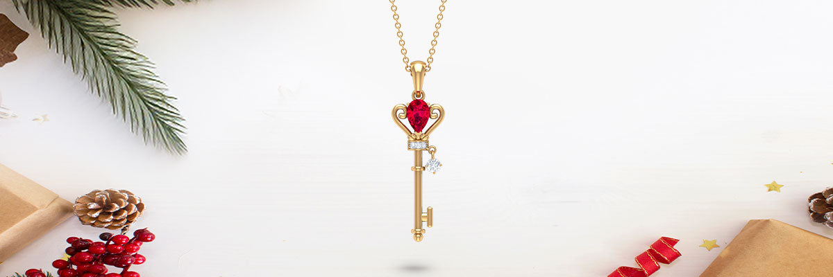 Ruby and Diamond Gold Key Pendant