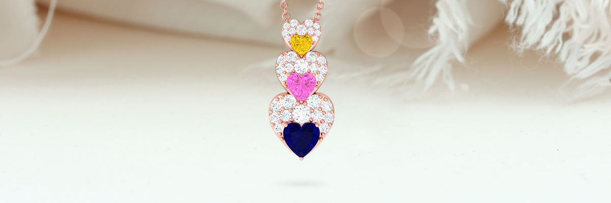 Multi Sapphire Heart Dangle Pendant