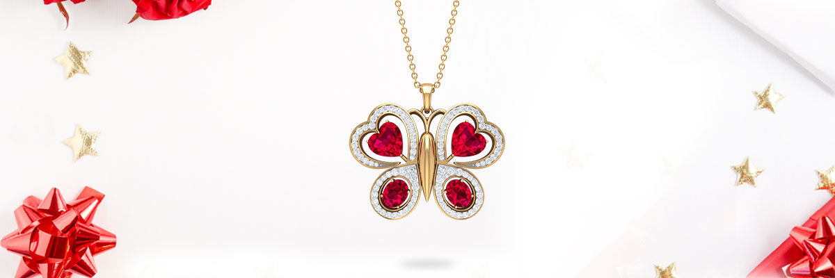 Created Ruby Butterfly Pendant Necklace