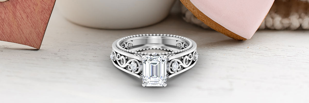 Vintage Inspired Octagon Cut Moissanite Ring