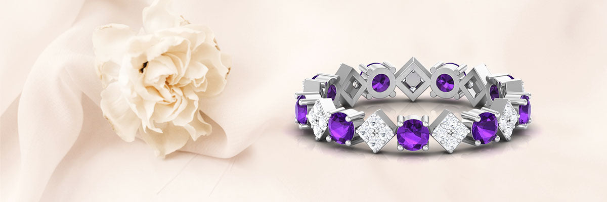 Amethyst and Diamond Eternity Wedding Band