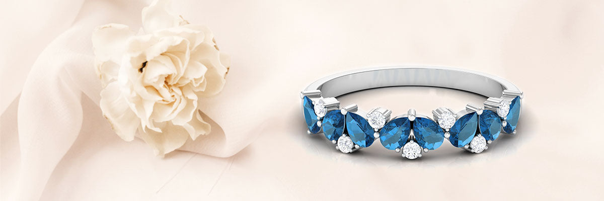 Intricate London Blue Topaz Wedding Band