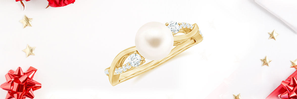 Freshwater Pearl Solitaire Ring with Diamond
