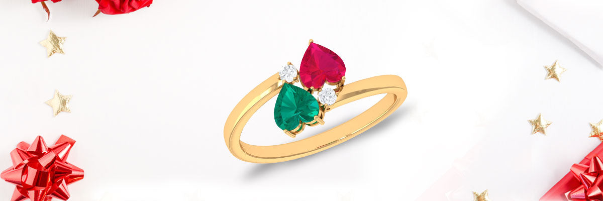 Emerald and Ruby Heart Toi Et Moi Engagement Ring