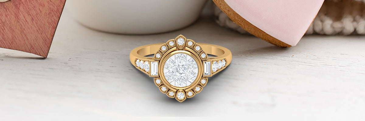 Beaded Gold Vintage Diamond Ring