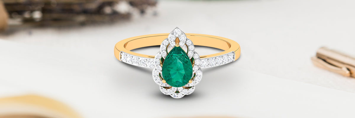 Natural Emerald Engagement Pear Shaped Ring