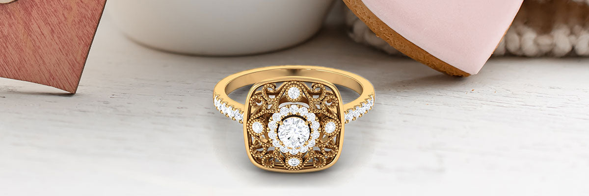Vintage Inspired Moissanite Engagement Ring