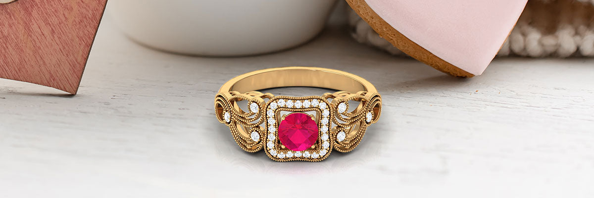 Radiant Ruby Vintage Engagement Ring