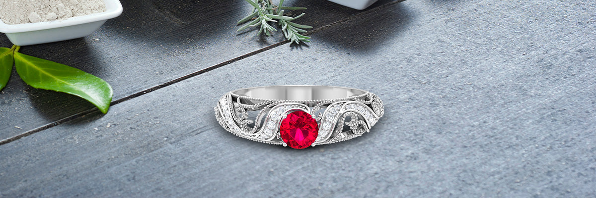Best Retro Revival: Vintage Inspired Real Ruby and Diamond Engagement Ring
