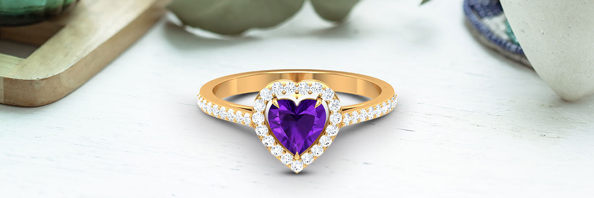 Amethyst Heart Halo Engagement Ring