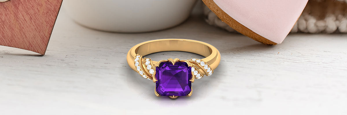 Asscher Cut Amethyst Solitaire Vintage Ring