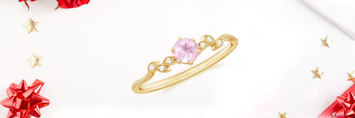Nature-Inspired Rose Quartz Promise Ring with Diamonds