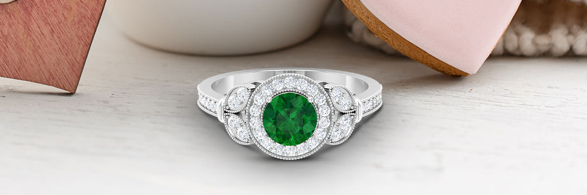 Vintage Inspired Round Emerald Ring