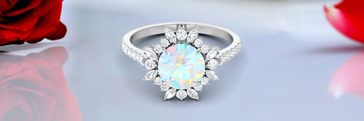 Ethiopian Opal Floral Cocktail Ring with Moissanite