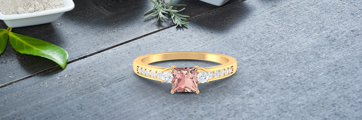 Best Romantic Ring: Princess Cut Morganite Classic Engagement Ring with Diamond