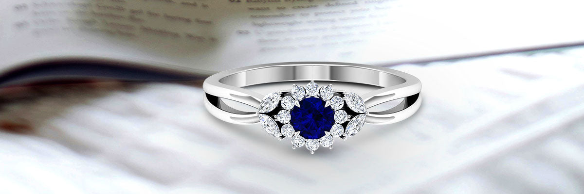 Blue Sapphire Flower Engagement Ring with Moissanite