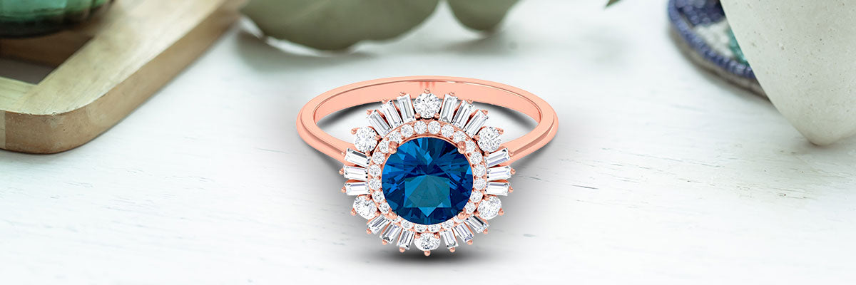 London Blue Topaz Cocktail Halo Engagement Ring