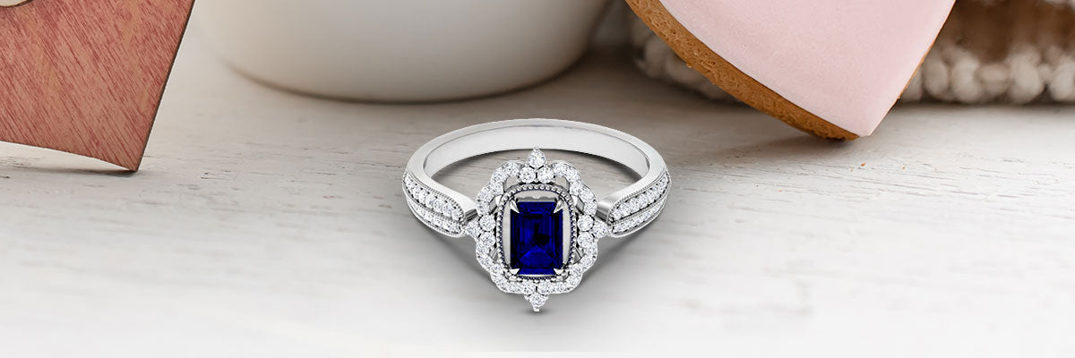 Octagon Cut Blue Sapphire Vintage Ring