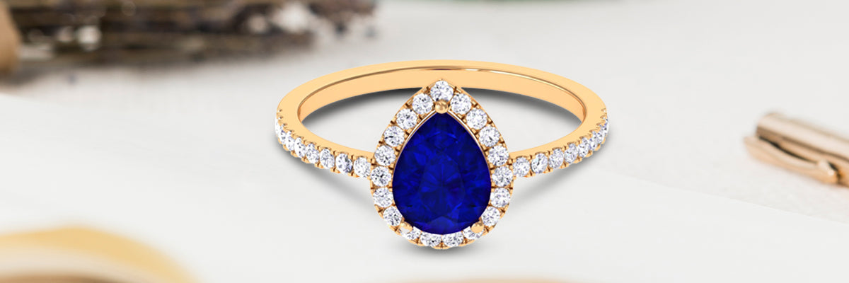 Lab Grown Sapphire Pear Engagement Ring with Diamonds