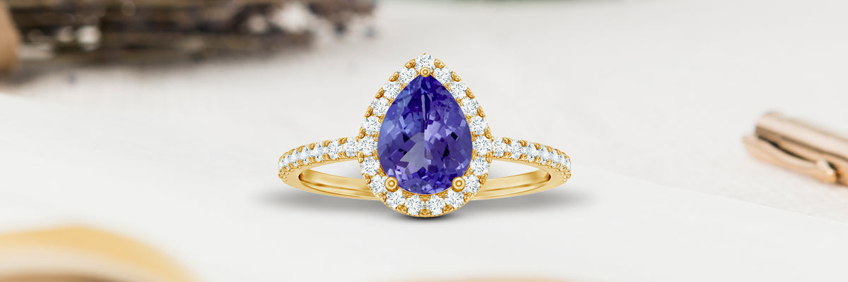 Real Tanzanite Teardrop Engagement Ring with Diamonds