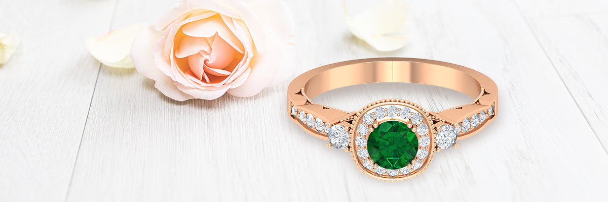 Vintage Inspired Emerald Engagement Ring