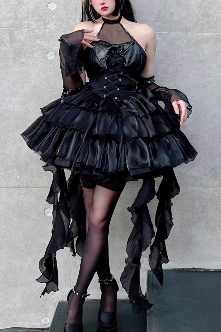 Pure Black Little Devil Sexy Girl Slim Gothic Lolita Strapless Tiered ...