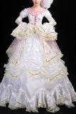 White Hime Sleeves High Waisted Lace Stitching Flower Print Victorian Lolita Prom Tiered Dress