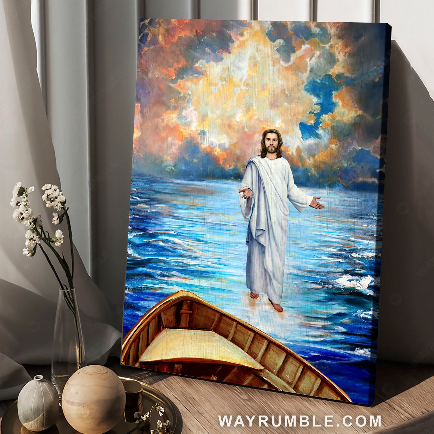 Abstract Christ Walking On Water Inspiring Watercolor, Canvas Prints W –  UnixCanvas