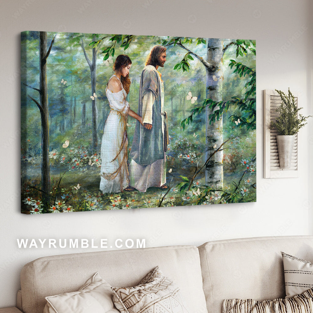 Crying Girl in God's Arms Poster Wall Art - Daisy Field Canvas Painting -  Religious Canvas Prints - Christian Home Decor - Gift for Her (Wrapped Canvas,  11x14)