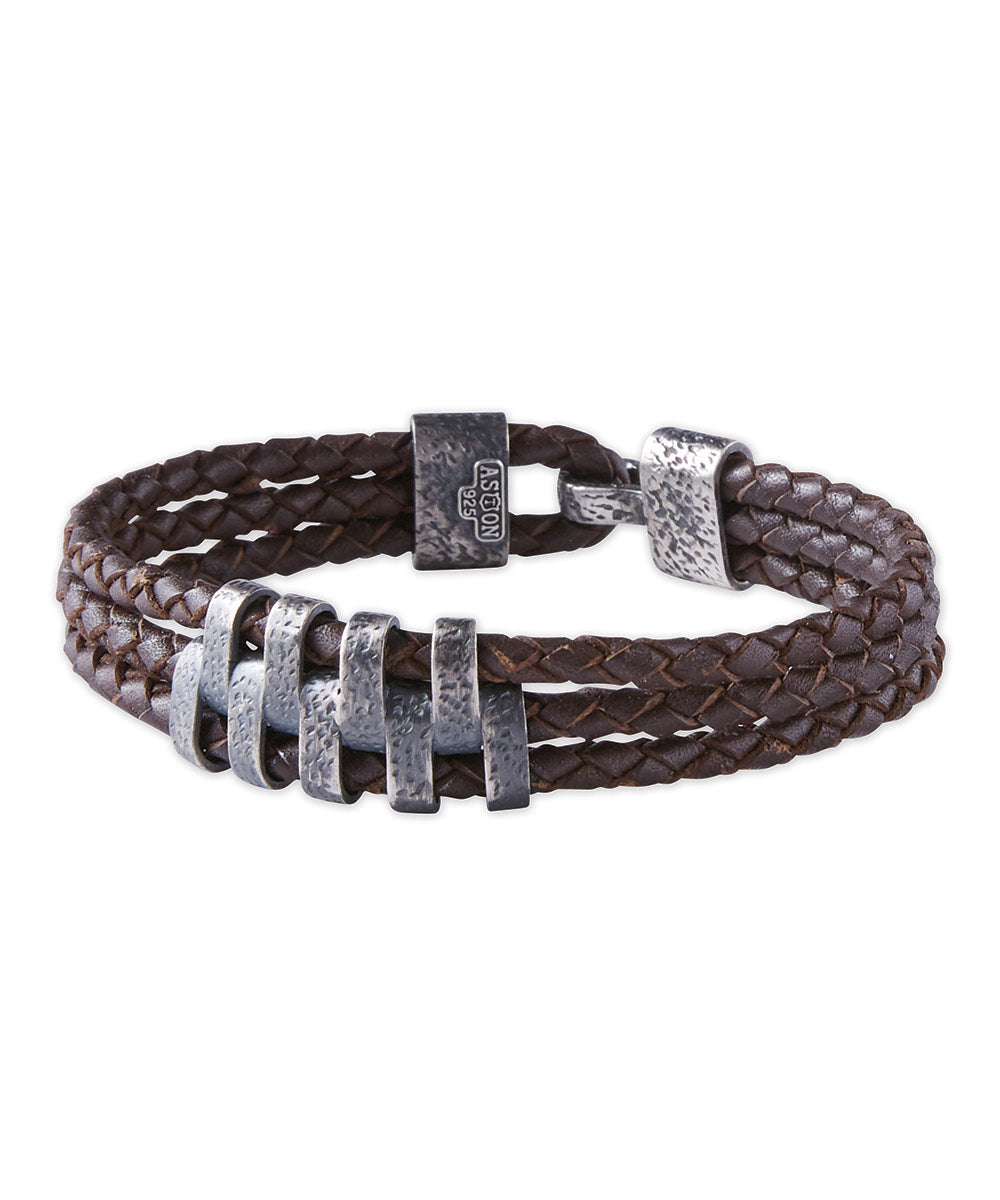 Torino Leather Bracelet with Braided Insert Brown - Sherman Brothers Inc