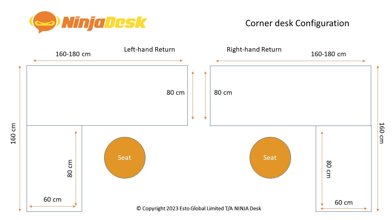 NINJA conqueror height adjustable corner gaming desk configuration diagram