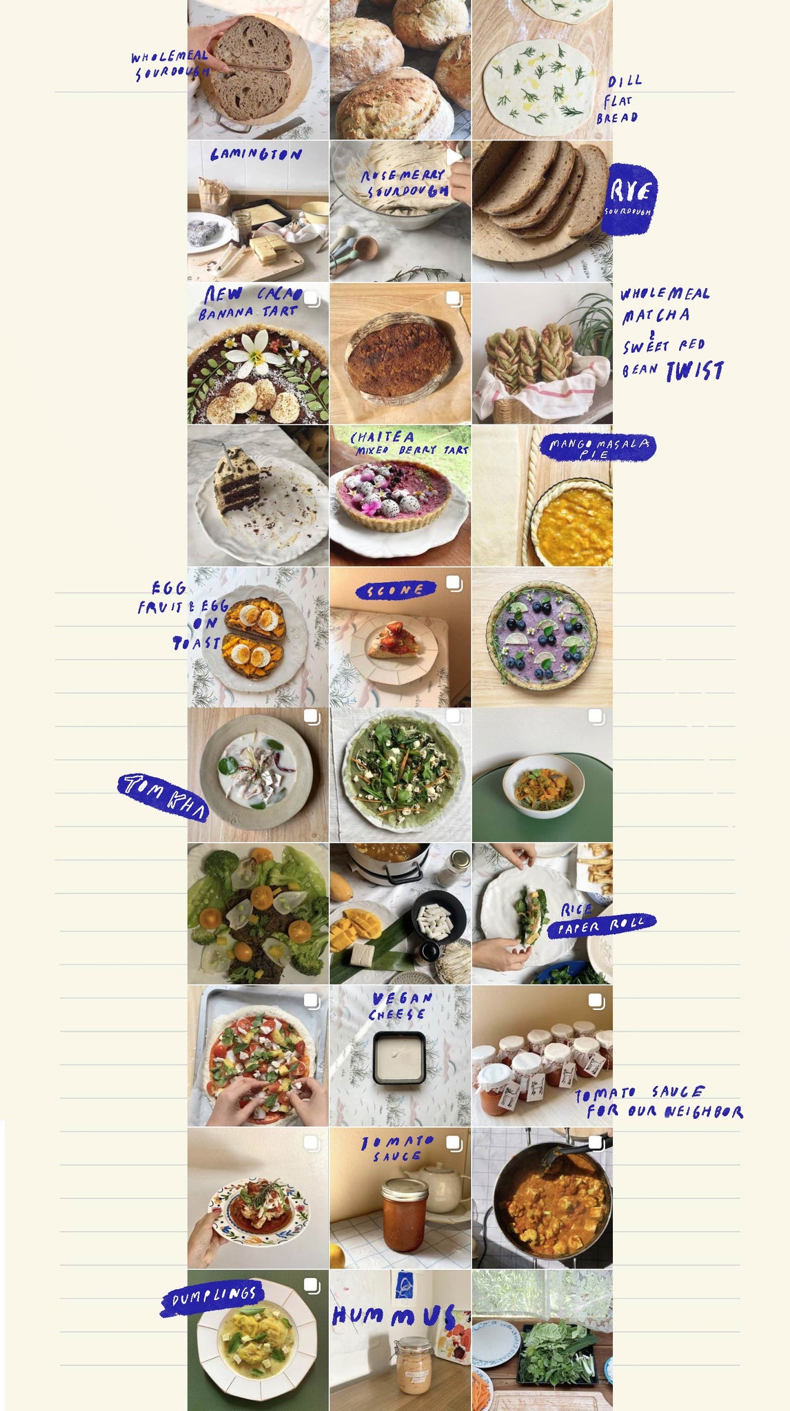 Handwritten introduction to collage and cooking blog by mixed media collage artist and illustrator by auracherrybag . include food and vegetable illustrations