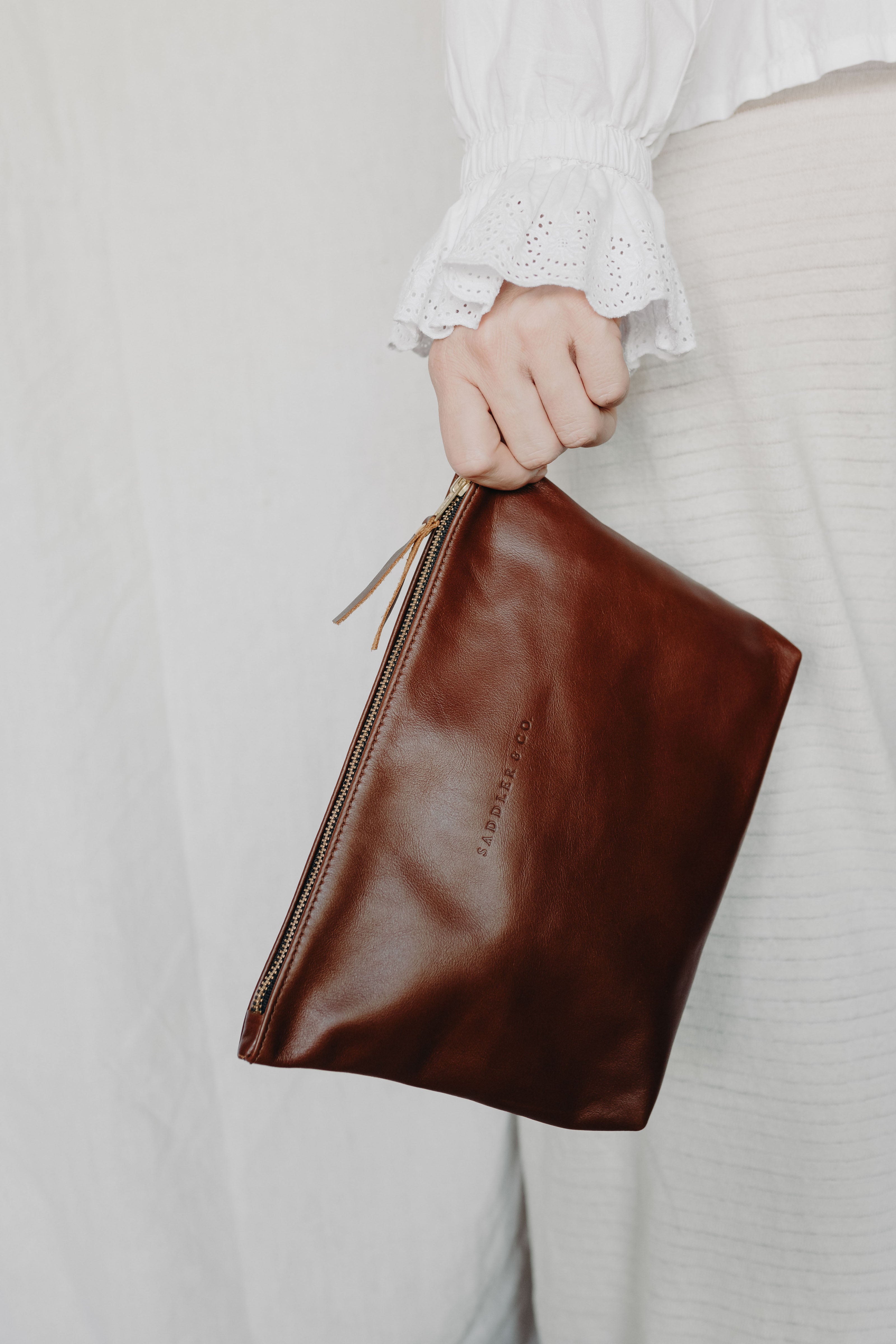 Leather Clutch in Caramel