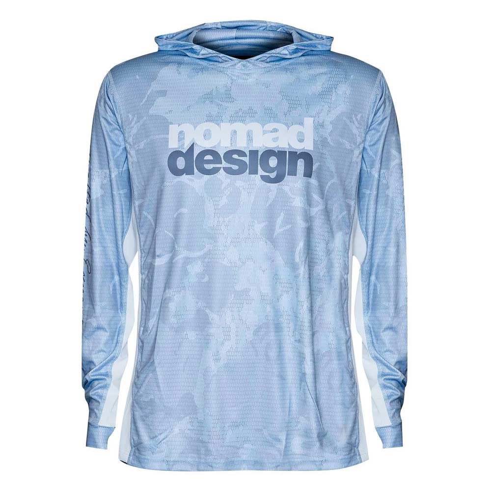 nomad tech hooded uv fishing shirt cammo splice blue