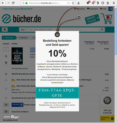 Beispiel vom Exit Intent Popup