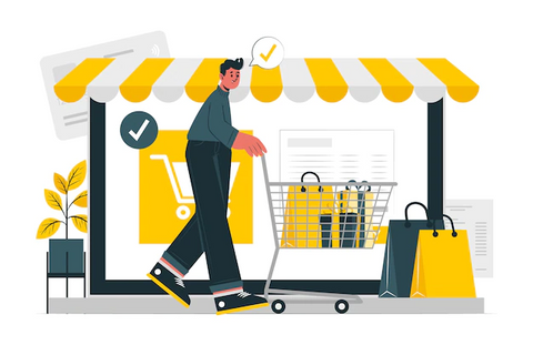 Illustration vom Warenkorb und Checkout bei Onlineshops