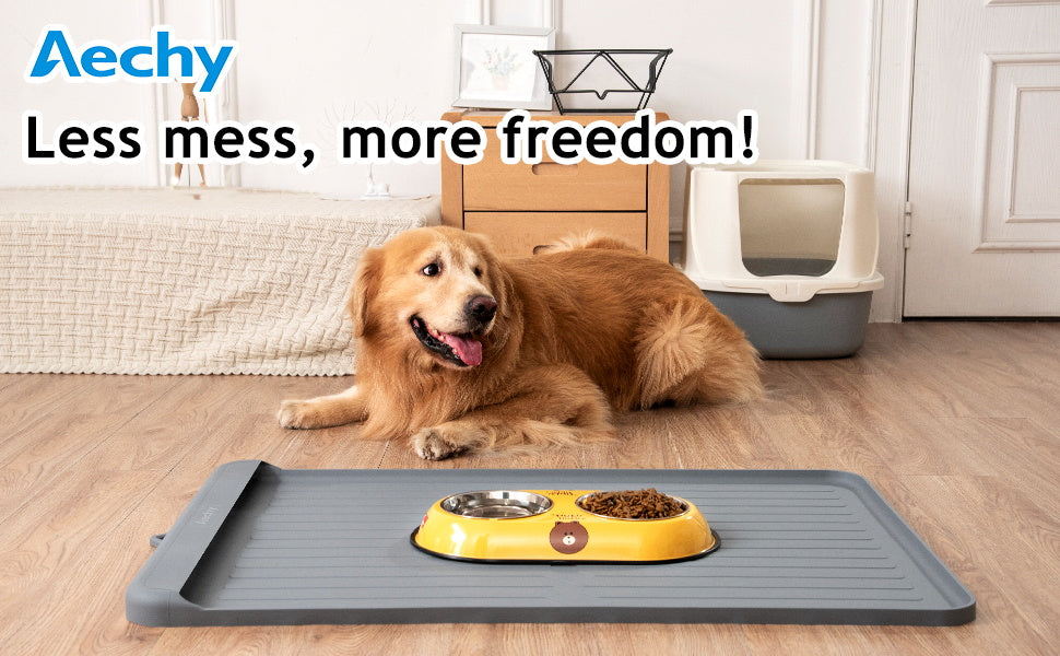 AECHY Dog Mat for Food and Water, 36x24 Silicone Dog Food Mat with a Pocket  for Collect Residue, Non Slip Dog Bowl Mat Anti-bite Pet Food Mats  Waterproof with Edges Dog Cat