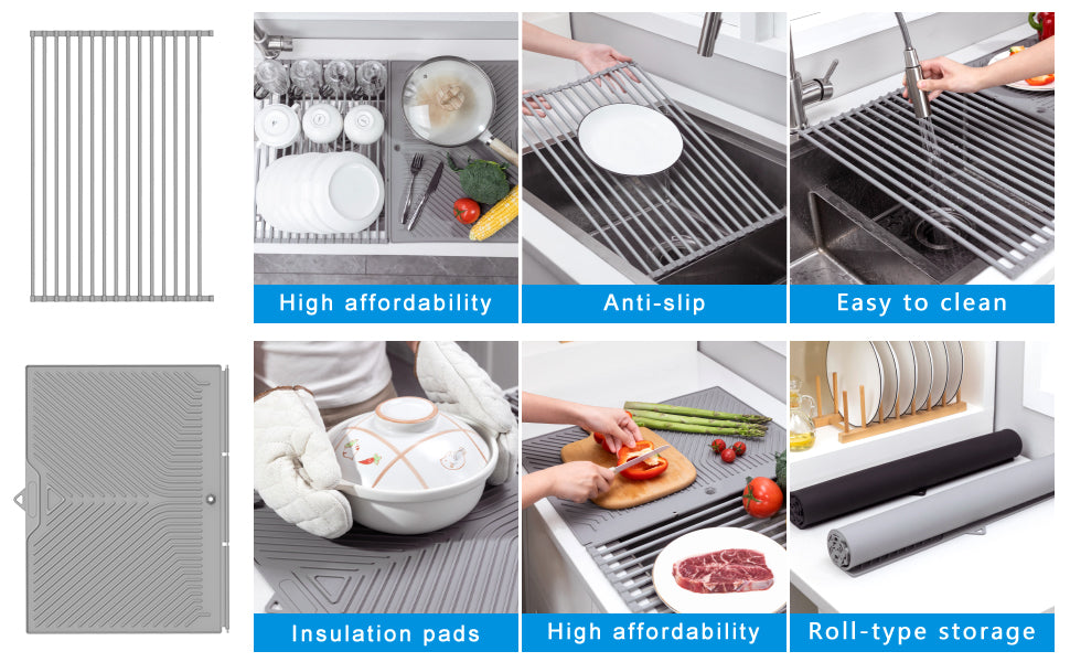 AECHY 2-in-1 Multi-purpose Silicone Drying Rack and Silicone Mat Combination