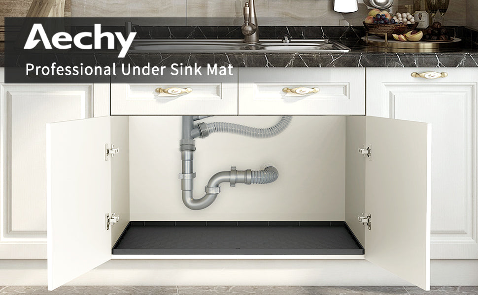 AECHY Silicone Under Sink Mat, Waterproof & Drain, Fits 30" & 36" Cabinets