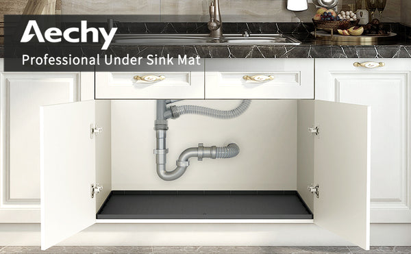 AECHY Silicone Under Sink Mat, Waterproof & Drain, Fits 30" & 36" Cabinets