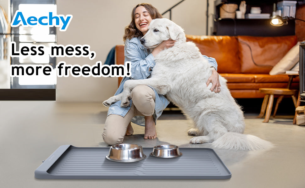 AECHY Dog Mat for Food and Water, 36x24 Silicone Dog Food Mat with a Pocket  for Collect Residue, Non Slip Dog Bowl Mat Anti-bite Pet Food Mats  Waterproof with Edges Dog Cat