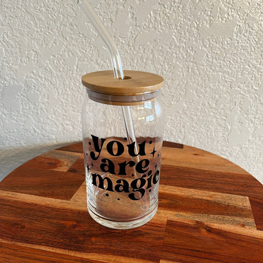 Stay Magical Glass Can 16oz with Bamboo Lid and Glass Straw – Indigo  Bramble Boutique